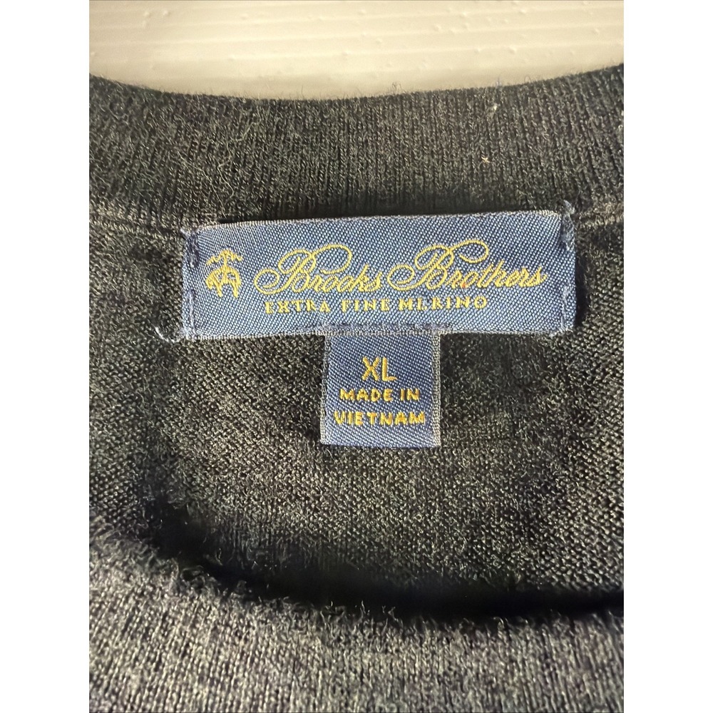 Brooks Brothers Sweater Mens Xl Extra Fine Merino Wool Solid Black Crewneck - Picture 3 of 7